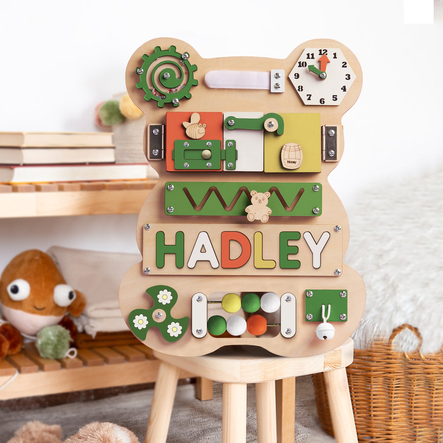 Personalized Bear Busy Board - Wooden Montessori Toys - BB04