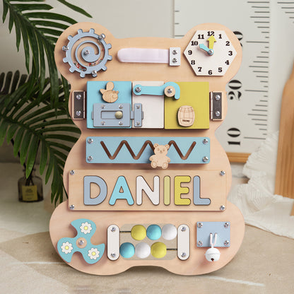 Personalized Bear Busy Board - Wooden Montessori Toys - BB04