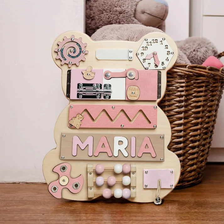 Personalized Bear Busy Board - Wooden Montessori Toys - BB04